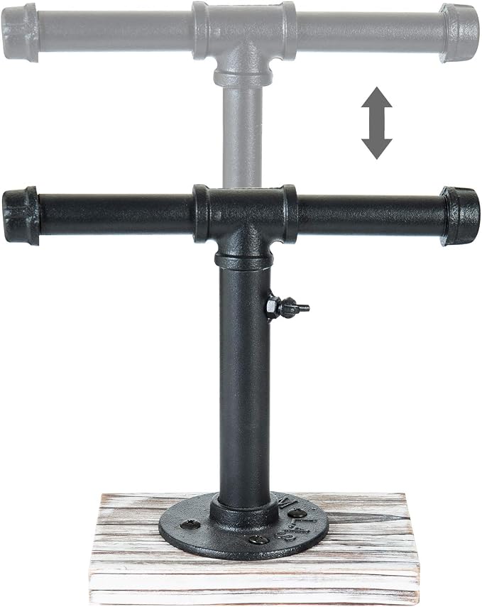 MyGift Industrial Pipe Black Metal T-Bar Adjustable Height Jewelry, Bracelet & - Image 4