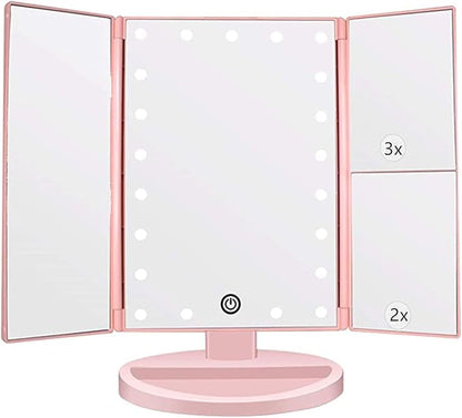 Tri-fold Lighted Vanity Makeup Mirror by Flymiro