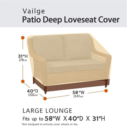 VAILGE 2-Seater Heavy Duty Patio Deep Bench Loveseat Cover, 100% Waterproof - Image 2