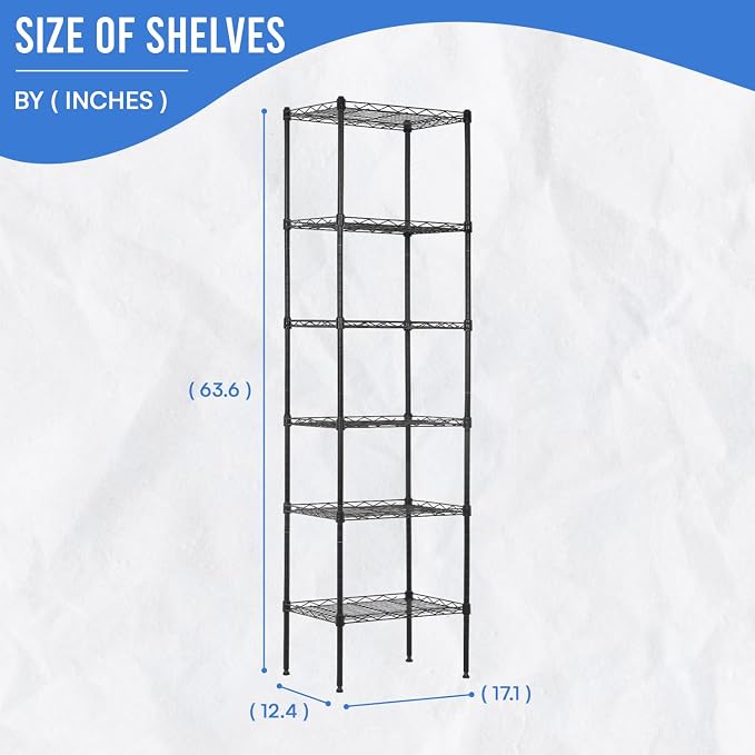 PayLessHere | 6-Tier Wire Shelf | 17"x12"x64" | Black | Adjustable Racks | - Image 3
