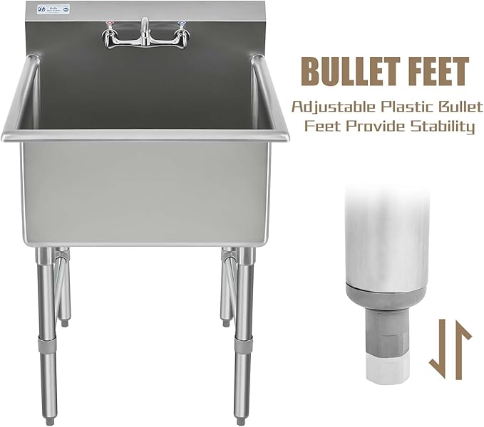 HALLY Commercial Stainless Steel Sink 1 Compartment NSF Prep & Utility Sink - Image 6