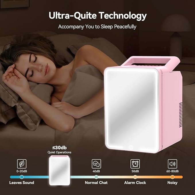 12L Skincare Fridge with Mirror & LED Lighting, 3-Mode Dimmable, Cooler & Warmer - Image 7