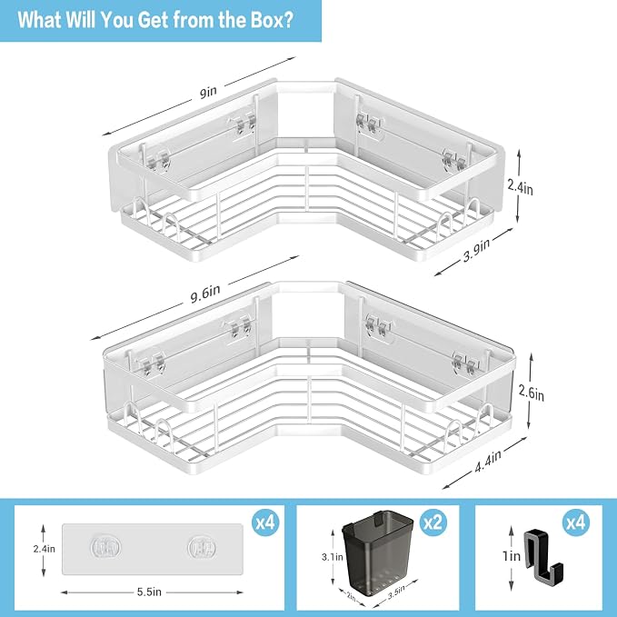 AKTECKE Shower Caddy Corner Organizer Shelf: 2Pack Adhesive Shower Essentials - Image 6