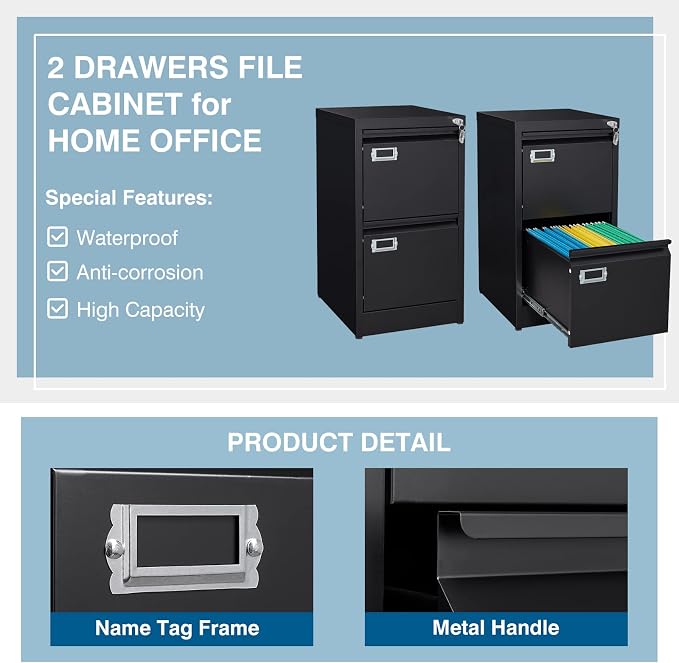 2-Drawer File Cabinet, 16.3" Deep Vertical Metal Filing Cabinet - Image 5