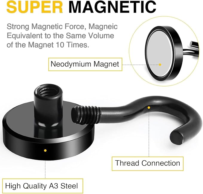 DIYMAG Magnetic Hooks Black 85 LB Heavy Duty Strong Magnet - Image 3