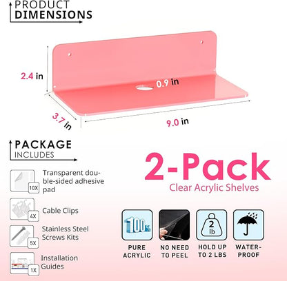 OAPRIRE Pink Acrylic Floating Shelves Set of 2 - Image 2