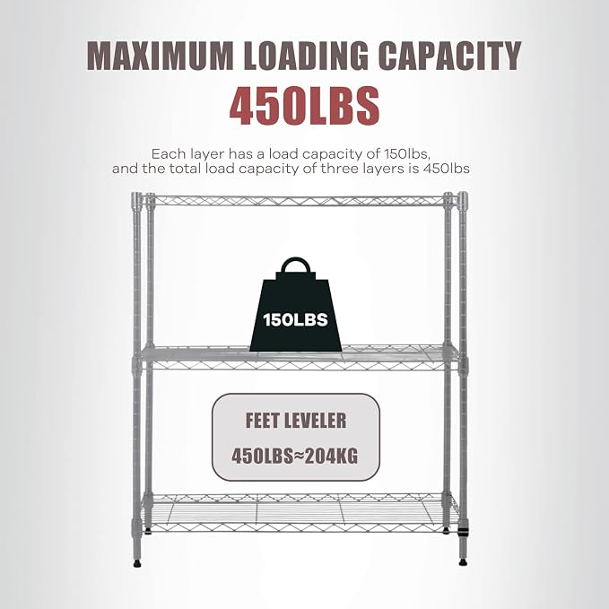 NChanmar 3-Tier Wire Shelving Unit Storage Shelves Shelf Organizer 30"x23"x12" - Image 3