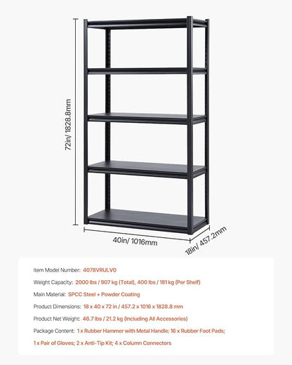 VEVOR Storage Shelves, 2000 lbs, 5 Tier Garage Storage Shelving - Image 3