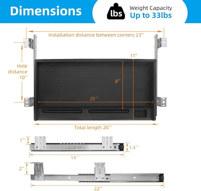 TOOCUST Under Desk Keyboard Tray, Desk Extender - Image 2
