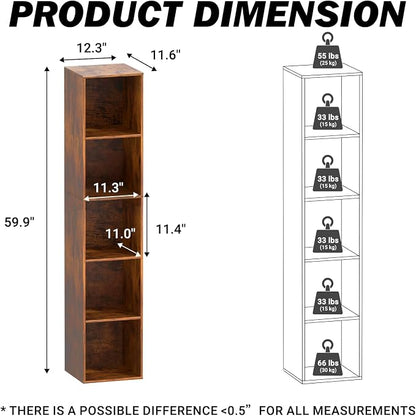 Cube Storage Organizer, 5 Cube Retro Bookshelf, Freestanding 5 Tier Open Shelf - Image 3