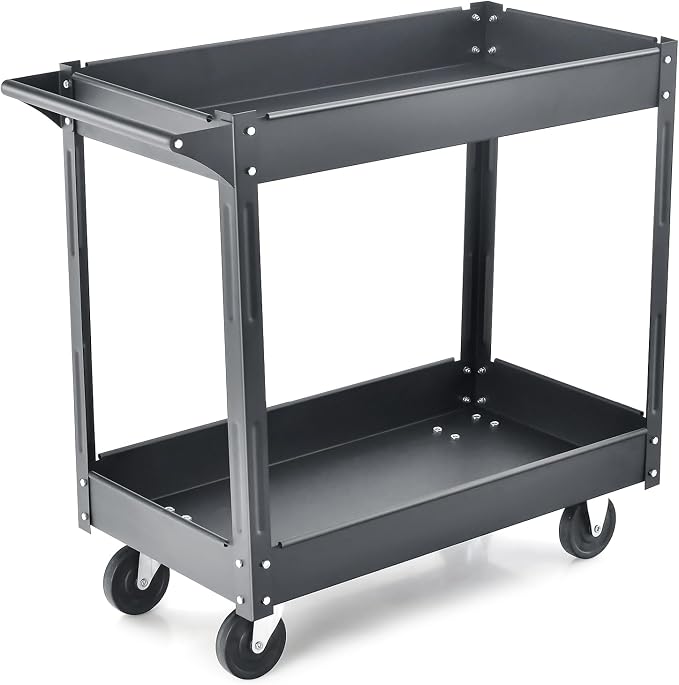 Goplus 2-Tier Utility Cart, Heavy Duty Commercial Service Tool Cart w/Handle - Image 8