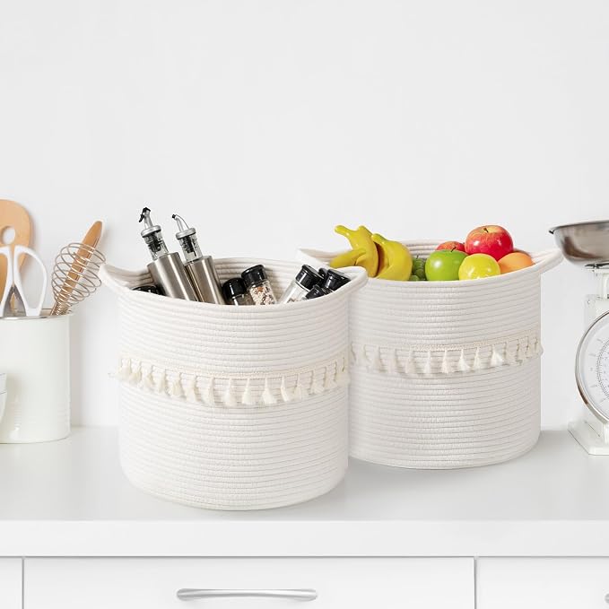 danpinera 3 Pack White Storage Baskets, Small Round Rope Baskets - Image 9