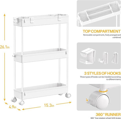 SPACELEAD Slim Storage Cart 3 Tier, Bathroom Organizer Rolling Utility - Image 4