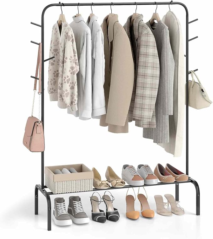 Giantex Clothes Rack for Hanging, 8 Hooks & Storage Shelf, Heavy-duty Metal - Image 9
