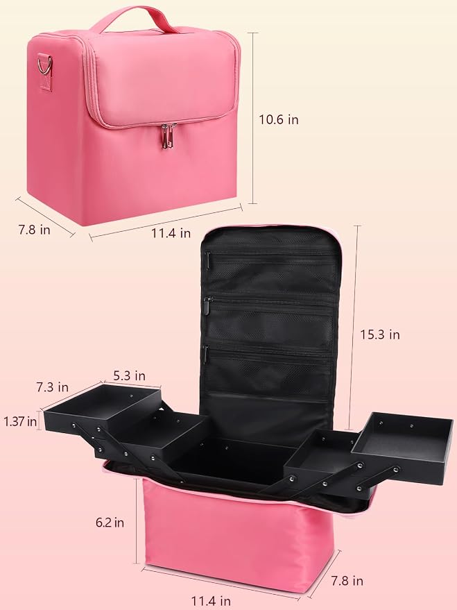 Deciniee Large Pink Makeup Nail Polish Organizer Bag, 4 Tier Professional - Image 7