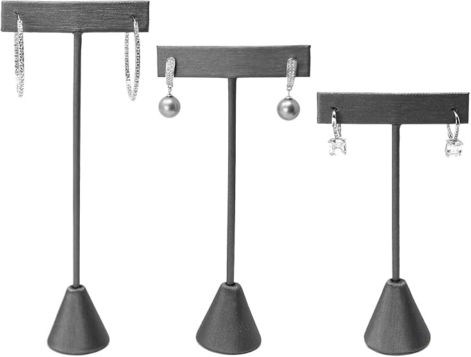 Ikee Design 6pcs Set Steel Grey Leatherette Earring T Stand Display Set - Image 3