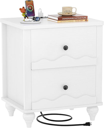 Cyclysio Nightstand with Charging Station, Side End Table with 2 Drawers - Image 9