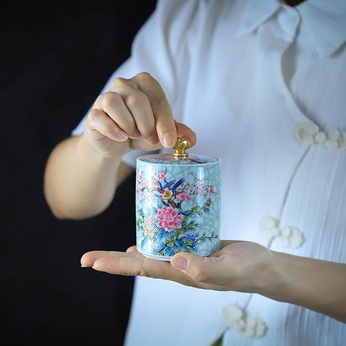 Enamel Ceramic Tea Caddy Tea Canister Tea Storage Container Tins Jar - Image 5