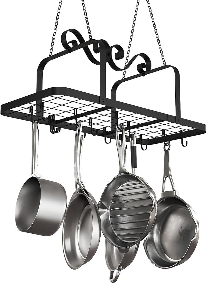 33” Black Pot Rack Hanging, Heavy Duty Metal Ceiling Pot Rack - Image 8