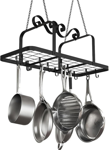 33” Black Pot Rack Hanging, Heavy Duty Metal Ceiling Pot Rack - Image 8