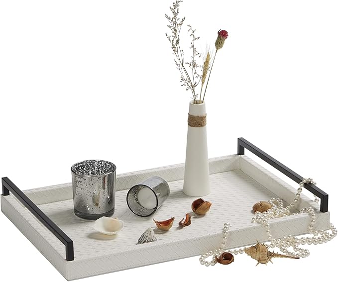 Sagala White Serving Tray Faux Leather Decorative Tray - Image 5
