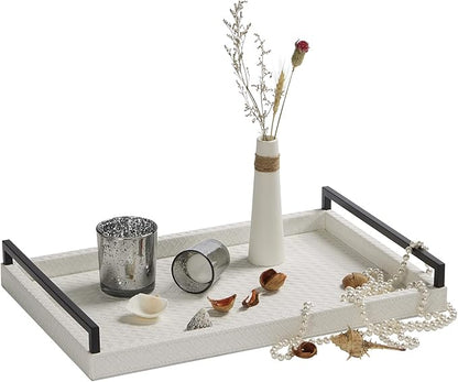 Sagala White Serving Tray Faux Leather Decorative Tray - Image 5