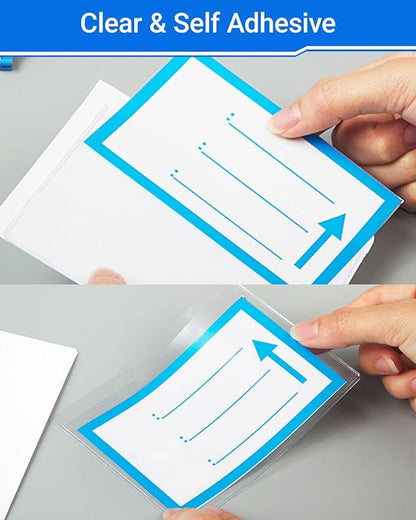 20 PCS Clear Self Adhesive Plastic Label Pockets, Top Loading Business & - Image 4