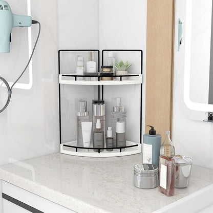 Dorhors 2-Tier Rustic White Corner Bathroom Shelf - Image 2