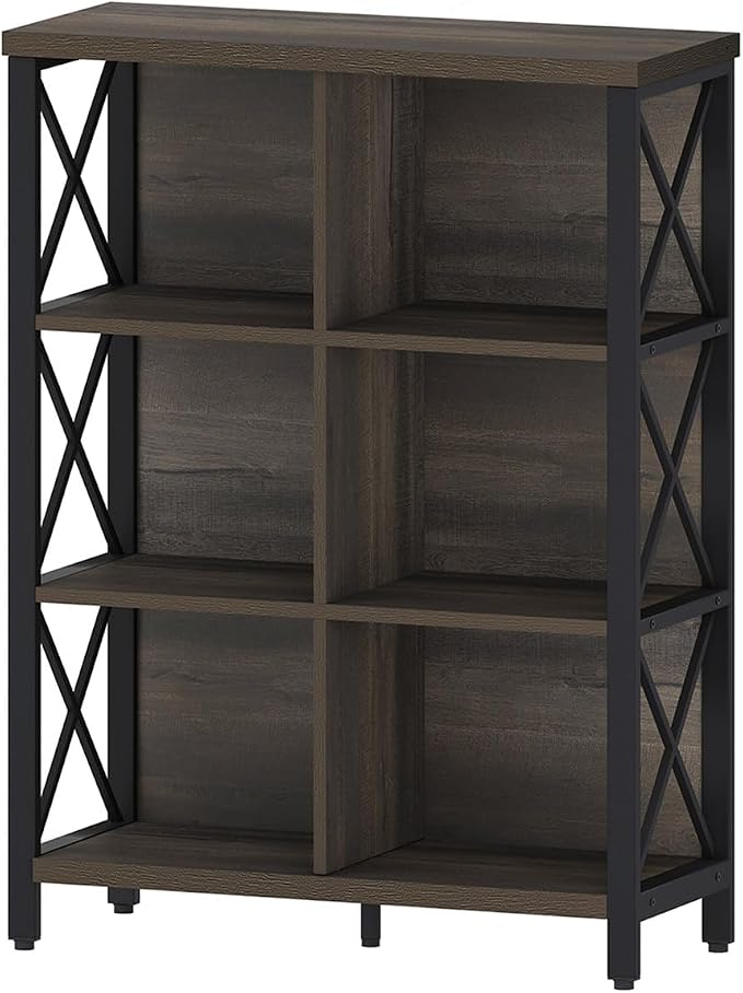 FATORRI 6 Cube Storage Organizer Shelf, Rustic Wood and Metal Cubby Bookcase - Image 8