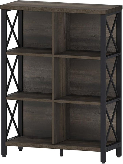 FATORRI 6 Cube Storage Organizer Shelf, Rustic Wood and Metal Cubby Bookcase - Image 8