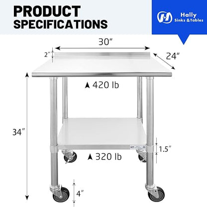 Hally Stainless Steel Table for Prep & Work 24 x 30 Inches - Image 2