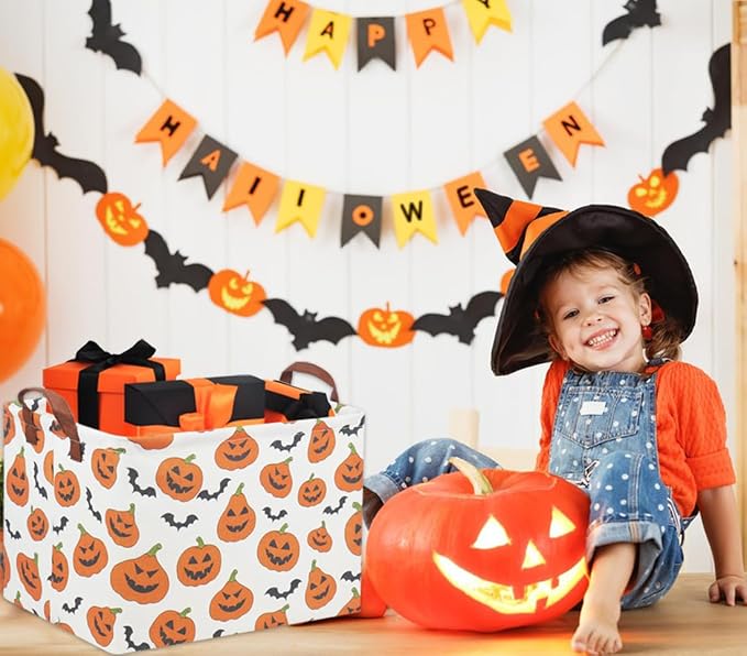 Rectangular Halloween Basket for Kids Pumpkin Basket Toy Storage Bin Organizer - Image 5