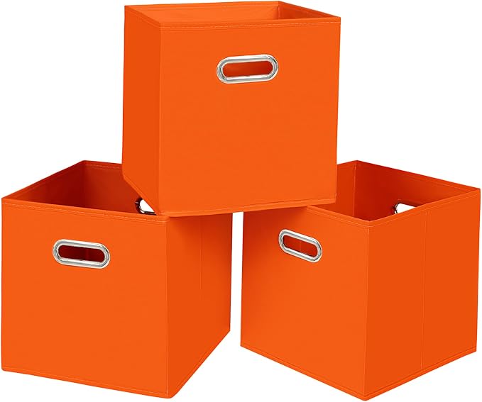 Black Fabric Cubby Storage Bins, Cube Organizer Bin Foldable Storage Boxes by Yunkeeper