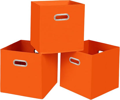 Black Fabric Cubby Storage Bins, Cube Organizer Bin Foldable Storage Boxes by Yunkeeper