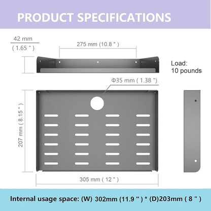 2 Pcs of Metal Floating Shelf Modern Wall Mounted Storage Rack 12"*8" Deep - Image 2