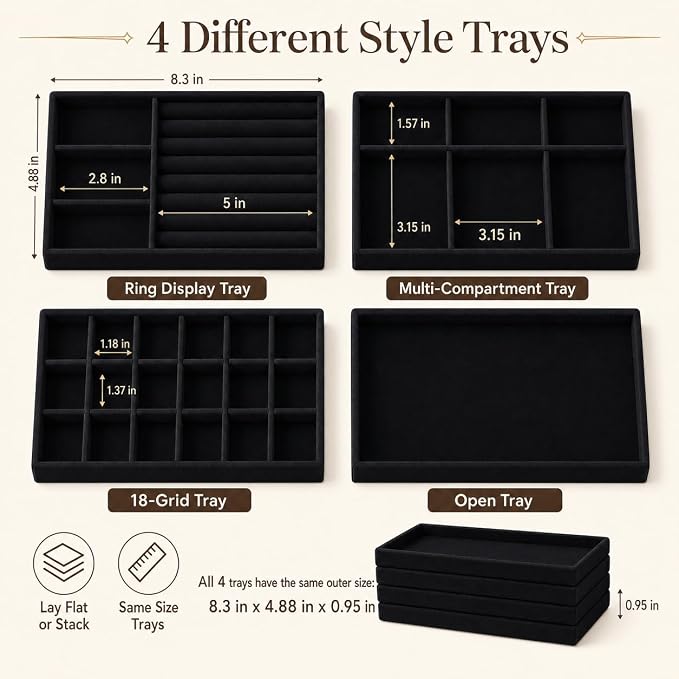 4 Pack Stackable Jewelry Organizer Tray Set - Image 5