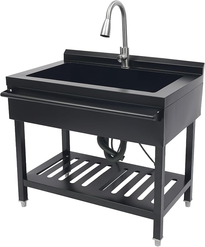Stainless Steel Utility Sink, Free Standing Single Bowl Kitchen Sink by Unknown