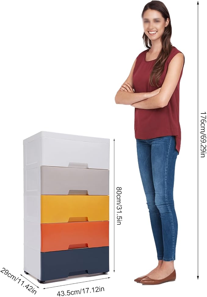 Plastic Drawers Dresser Storage Cabinet 5 Drawer Stackable Vertical Clothes - Image 3