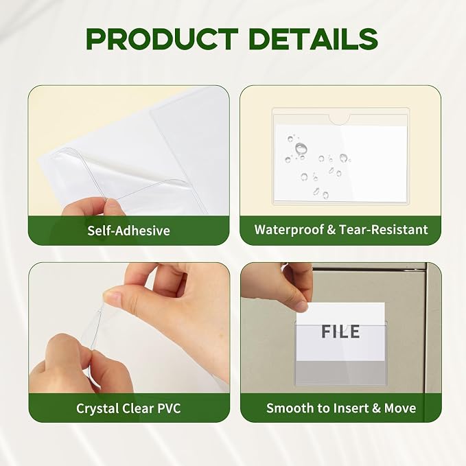 52 Pack Label Pockets for Storage Bins, 3x5 Sticky Index Card Holder | Goefun - Image 4