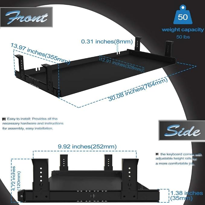 FRMSAET Under Desk Keyboard Tray Heavy-Duty All-Metal Material 20/24/30 inches - Image 4