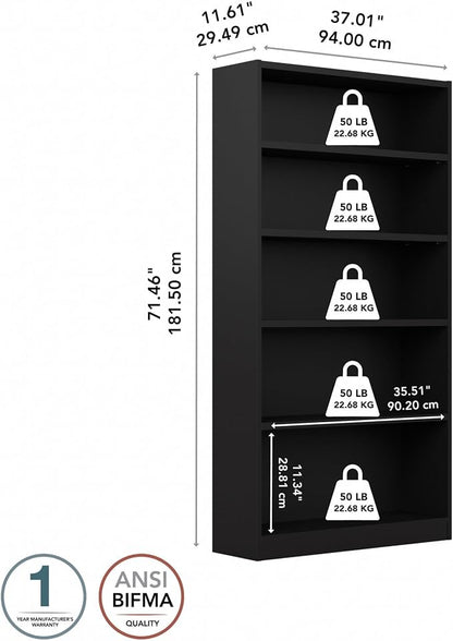 Bush Furniture Universal Tall 5 Shelf Bookcase in Black, Vertical Storage and - Image 3