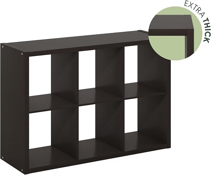 Furinno CUBICLE 6-Cube Book Shelf, Extra Thick Frame Bookshelf, Dark Oak | - Image 11
