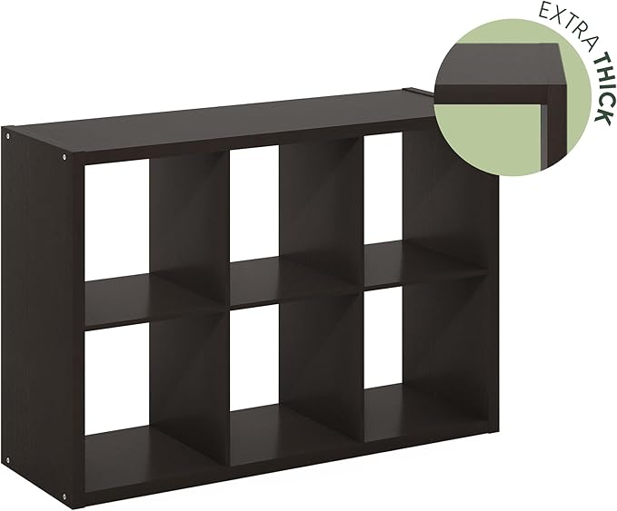 Furinno Cubicle Book Shelf, 6-Cube Bookshelf, Extra Thick Frame Horizontally & - Image 6