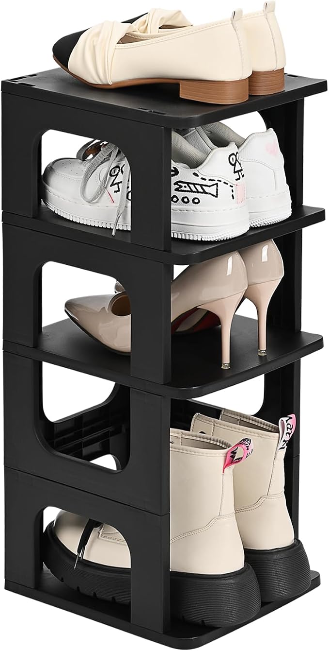 TRZZ 4-Tier Small Shoe Rack, Vertical Narrow Stackable Organizer by TRZZ