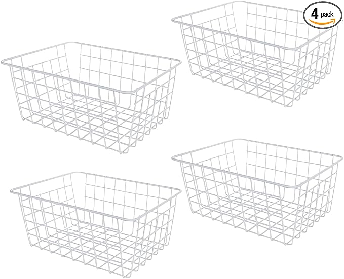 4 Pack Deep Freezer Organizer Bins Stackable Wire Basket by LISHINE