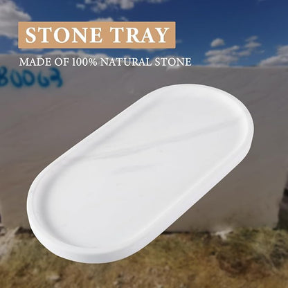 Koville White Marble Oval Tray for Bathroom Countertop, Stone Perfume Organizer - Image 3