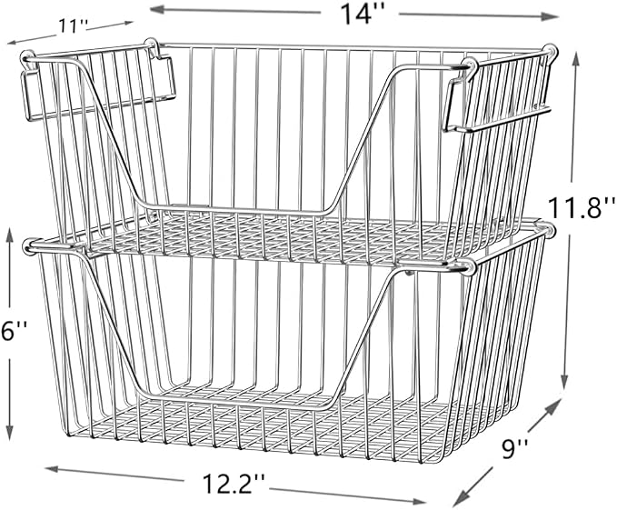Slideep Large Stackable Storage Baskets Cabinet Organizer Sturdy Metal Wire - Image 4