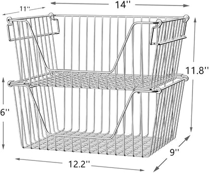 Slideep Large Stackable Storage Baskets Cabinet Organizer Sturdy Metal Wire - Image 4