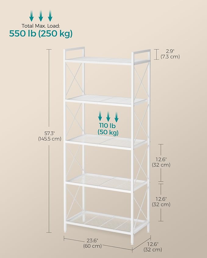 SONGMICS 5-Tier Metal Storage Rack, Shelving Unit - Image 3