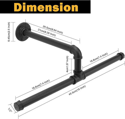 Industrial Pipe Clothes Rack Floating DIY Wall Mounted, Heavy Duty Rustic - Image 3
